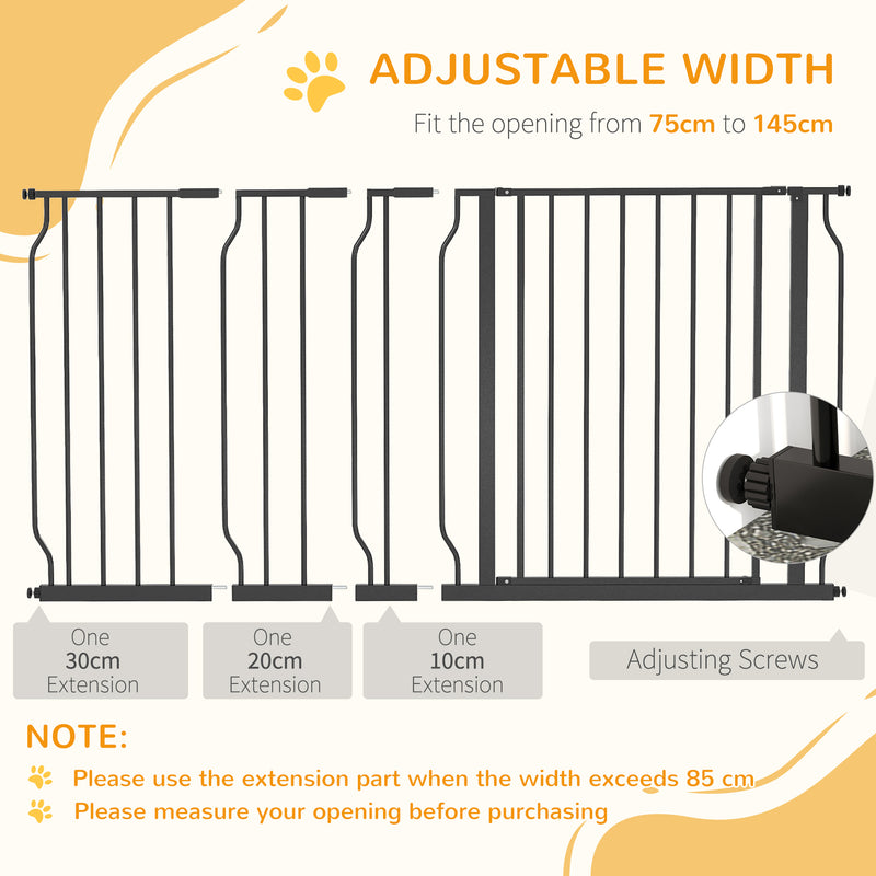 75-145cm Dog Gate Extra Wide Stairway Gate for Pet,Pressure Fit Stair Gate for Doorways, Hallways, Staircases, Black