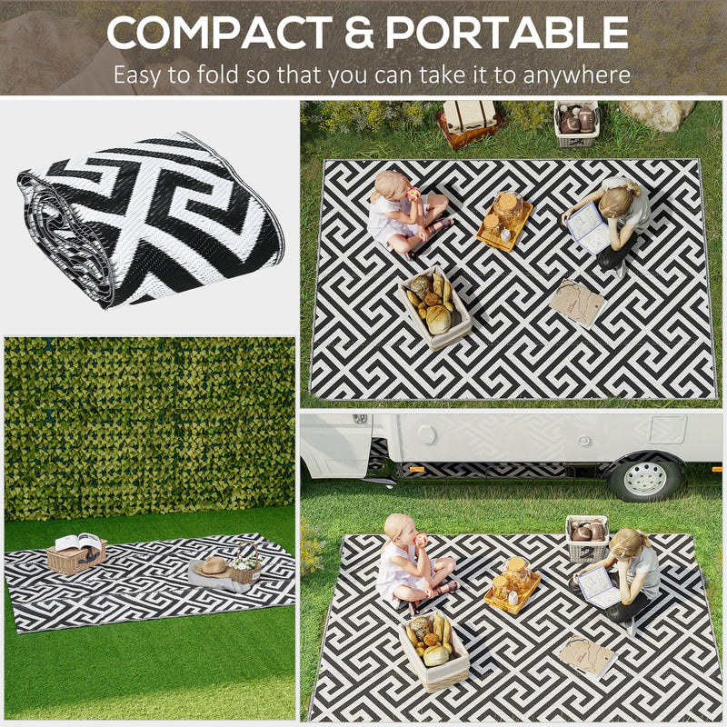 152 x 243 cm(5x 8ft) Outdoor Rug Reversible Mat Plastic Straw Rug Portable RV Camping Mat for Garden Deck Picnic Indoor, Black & White