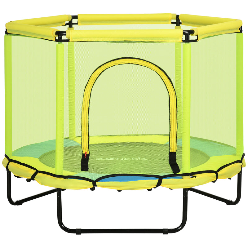 140 cm Kids Trampoline, Hexagon Indoor Bouncer Jumper with Security Enclosure Net, Bungee Gym for Children 1-6 Years Old, Yellow