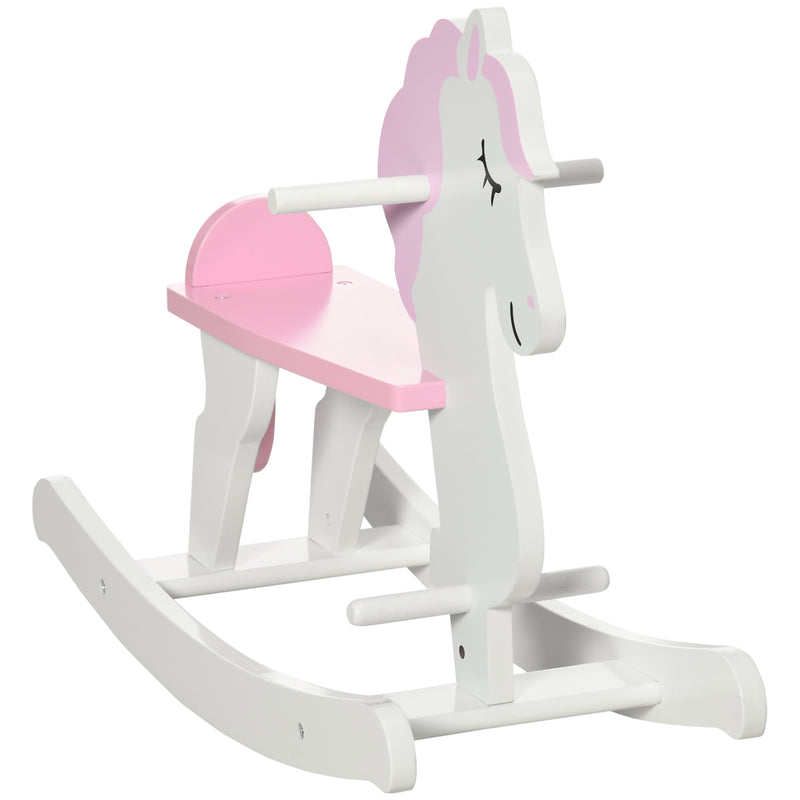 Kids Wooden Rocking Horse, Ride On Toy w/ Handlebar, Foot Pedal, Traditional Rocker Furniture for 1-3 Years, Pink