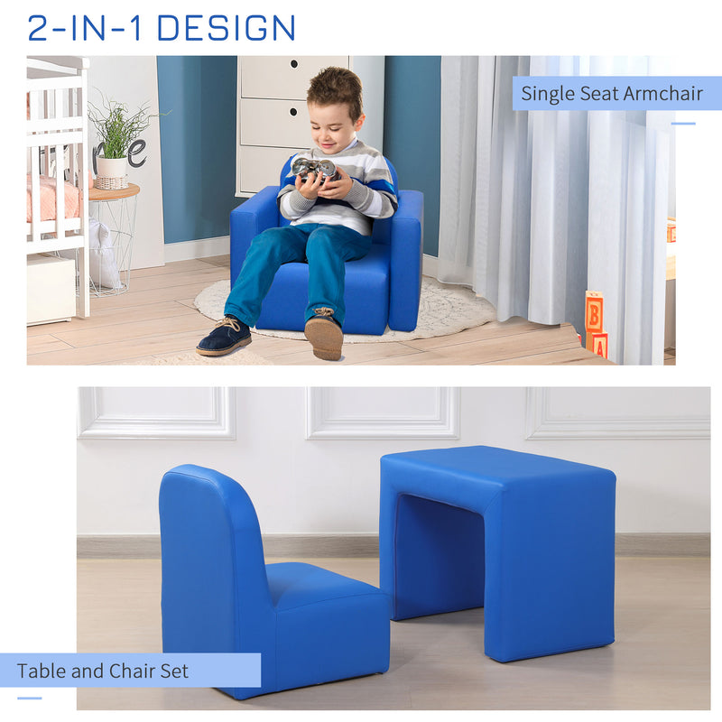2 In 1 Toddler Sofa Chair, 48 x 44 x 41 cm, for Game Relax Playroom, Blue