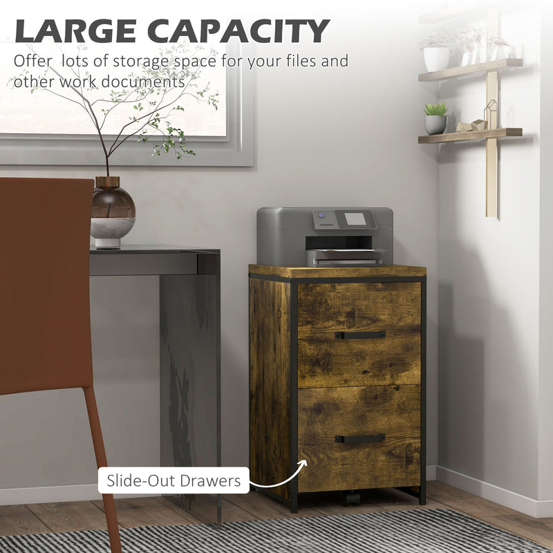 70cm Filing Cabinet w/ 2 Drawers, Hanging File Folder, Vertical Home Office Organizer for A4 Letter Size, Rustic Brown