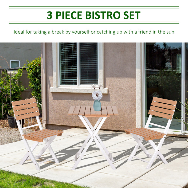 3 Piece Patio Bistro Set, Folding Outdoor Chairs and Table Set, Pine Wood Frame for Poolside Garden, Natural