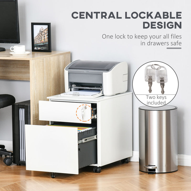 Vertical File Cabinet Steel Lockable with Pencil Tray and Casters Home Filing Furniture for A4, Letters and Legal-sized Files, White