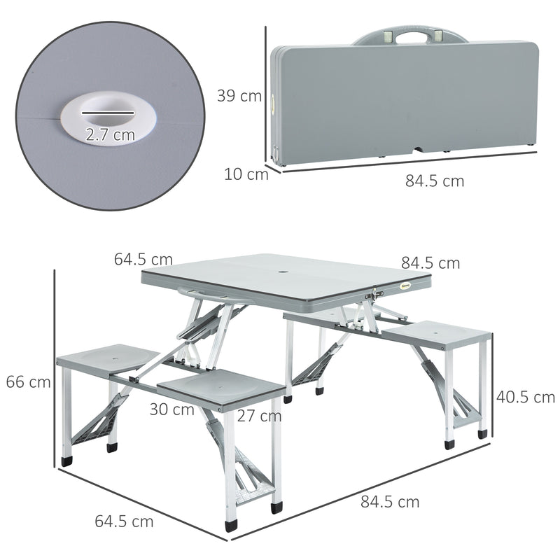 Portable Foldable Camping Picnic Table with Seats Chairs and Umbrella Hole, 4-Kids Fold Up Travel Picnic Table, Grey