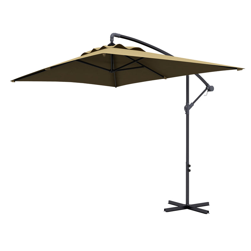 3x2m Cantilever Parasol with Cross Base, Banana Parasol with Crank Handle and 6 Ribs, Rectangular Hanging Patio Umbrella