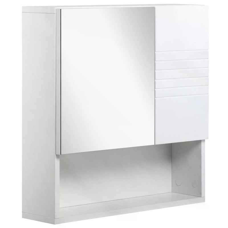 Bathroom Mirror Cabinet, Wall Mount Storage Cabinet with Double Door, Adjustable Shelf, 54cm x 15cm x 55cm, White