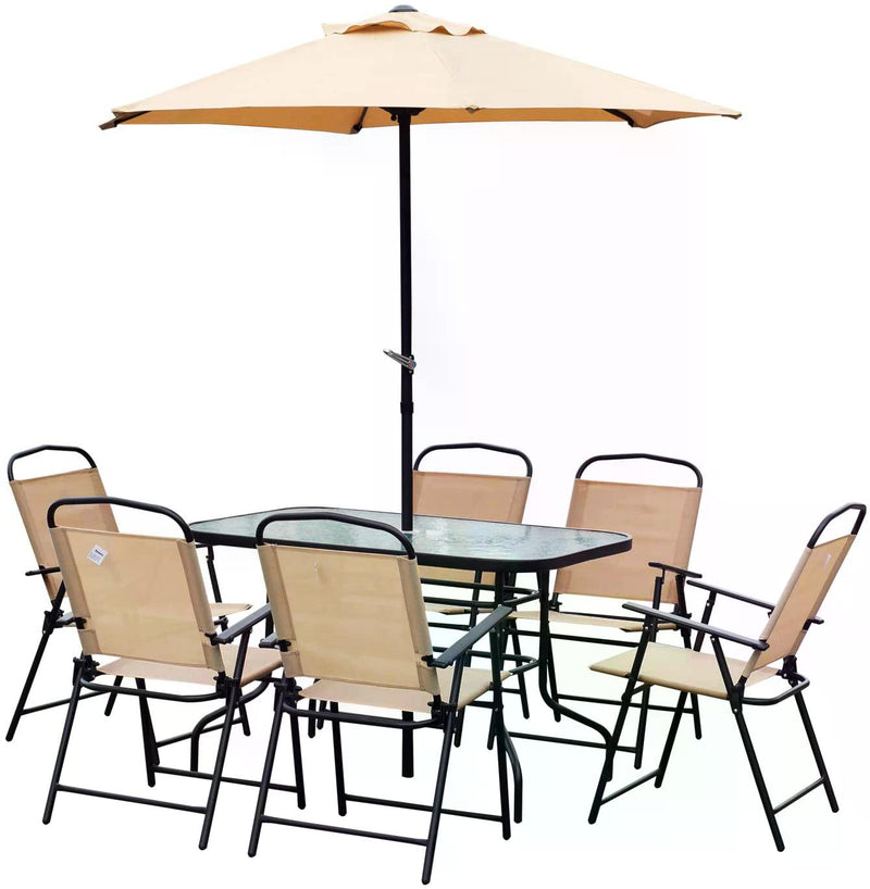 8 Pcs Dining Set W/Umbrella, Textilene-Beige