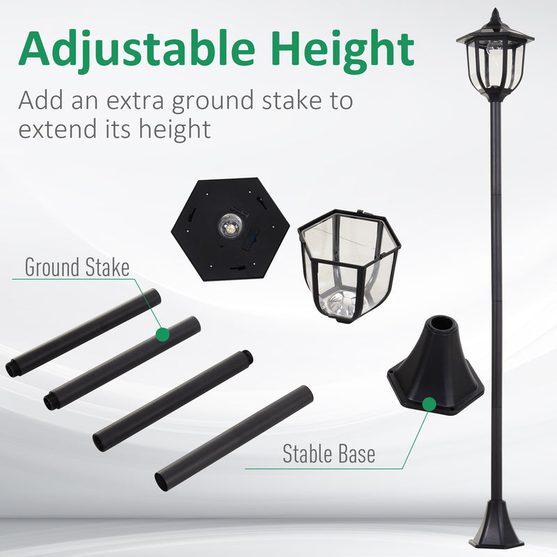 1.77m Tall Free-Standing ABS Garden Solar LED Lamp Post Black