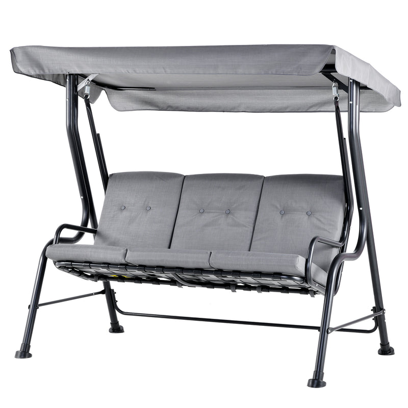 3 Seater Outdoor Garden Swing Chairs Thick Padded Seat Hammock Canopy Porch Patio Bench Bed - Grey
