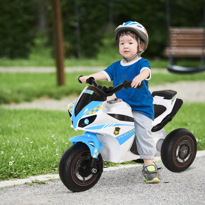 Kids Ride-On Police Bike 3-Wheel Vehicle w/ Music Lights Safe Seat Handlebars Toddler NO POWER Child Learning Fun Development 18-36 Months Blue