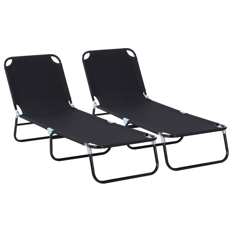 2 Pieces Foldable Sun Lounger Set With 5-Position Adjustable Backrest, Portable Relaxer Recliner with Lightweight Frame