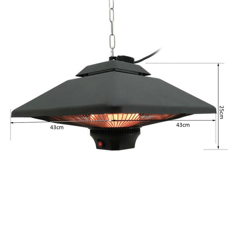 2kw Outdoor Hanging Ceiling Mounted Aluminium Halogen Electric Heater LED Garden Patio Warmer w/Remote Control