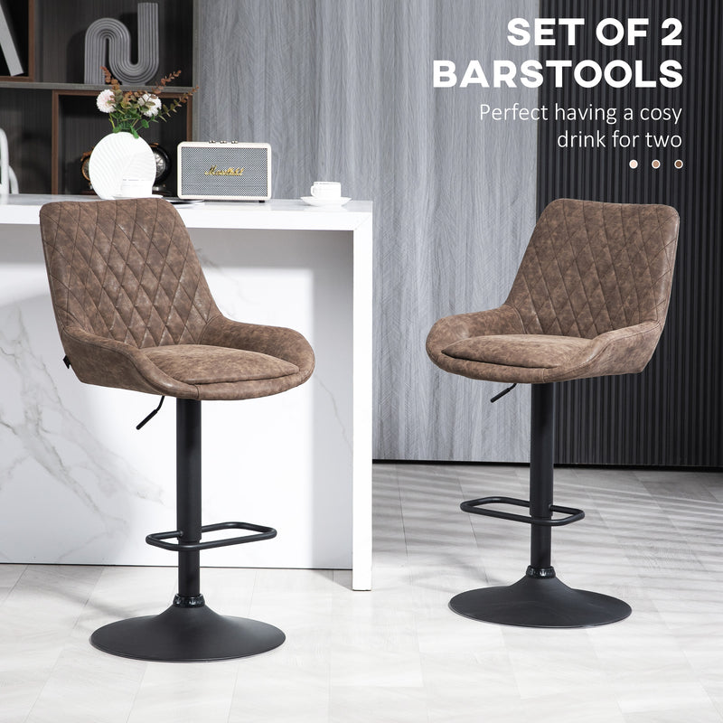 Retro Bar Stools Set of 2, Adjustable Kitchen Stool, Upholstered Bar Chairs with Back, Swivel Seat, Coffee
