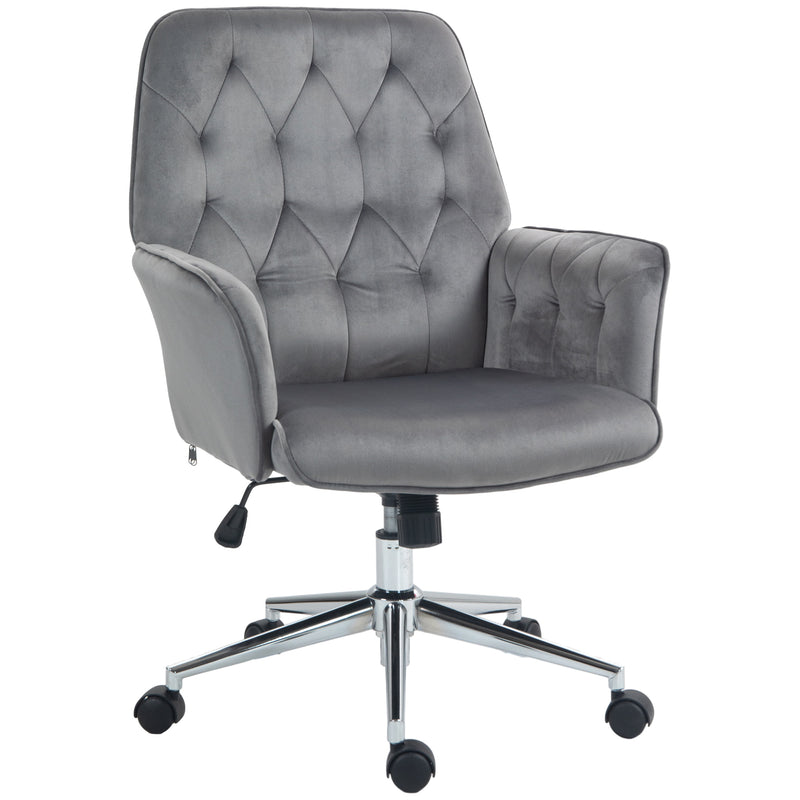 Linen Computer Chair with Armrest, Modern Swivel Chair with Adjustable Height, Dark Grey