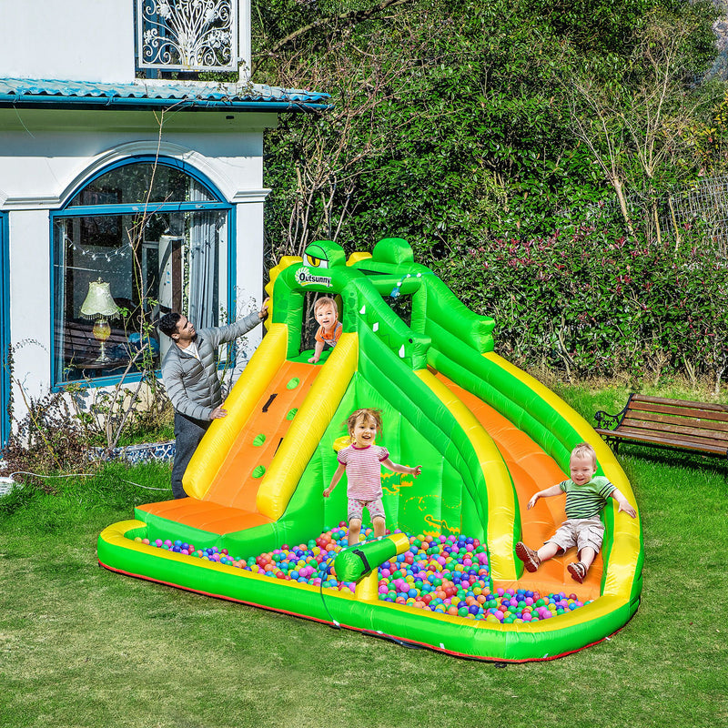 5 in 1 Kids Bouncy Castle Large Crocodile Style Inflatable House Slide Basket Water Pool Climbing Wall for Kids Age 3-8, 3.85 x 2.85 x 2.25m