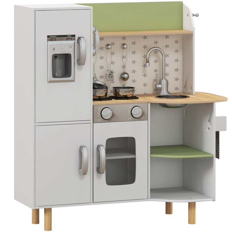 Toy Kitchen, Kids Play Kitchen Role Playing Game with Phone, Ice Maker, Stove, Sink, Utensils, for 3-6 Years, White