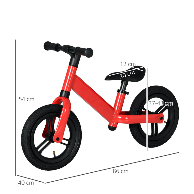 12" Kids Balance Bike, No Pedal Training Bike for Children with Adjustable Seat, 360° Rotation Handlebars - Red