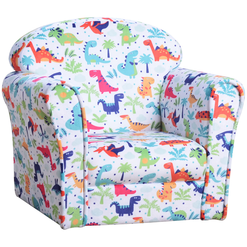 Children Armchair Kids Sofa Tub Chair Seat Cartoon Dinosaur Pattern Bedroom Flannel Wooden Frame Non-slip Playroom Seater