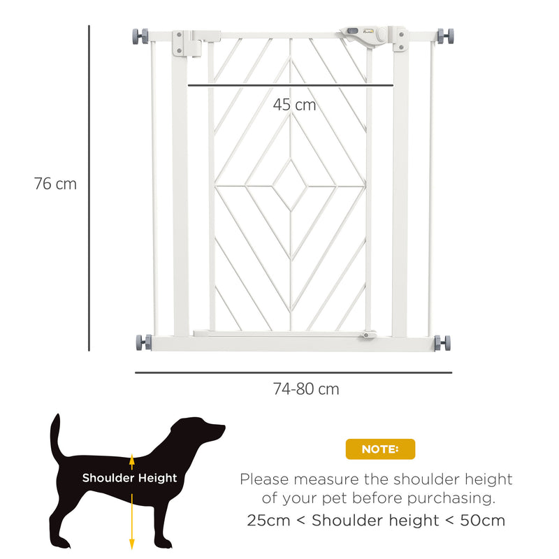 Pressure Fit Stair Gate, Dog Gate, with Auto Closing Door, Double Locking, Easy Installation, Openings 74-80cm - White