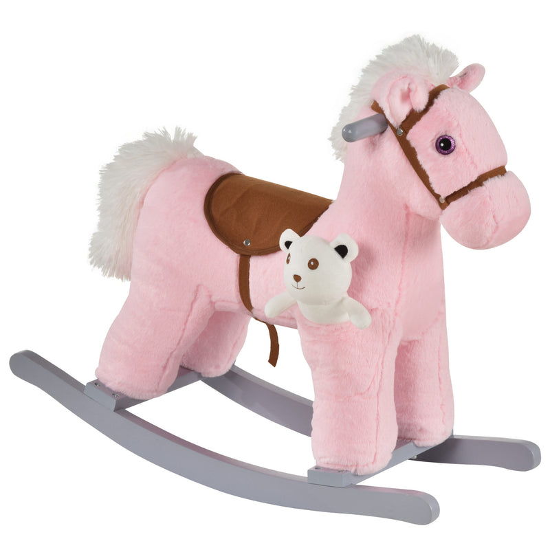Kids Plush Ride-On Rocking Horse Toy Rocker with Plush Toy Realistic Sounds for Child 18-36 Months Pink