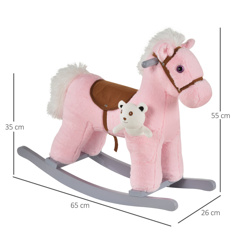 Kids Plush Ride-On Rocking Horse Toy Rocker with Plush Toy Realistic Sounds for Child 18-36 Months Pink