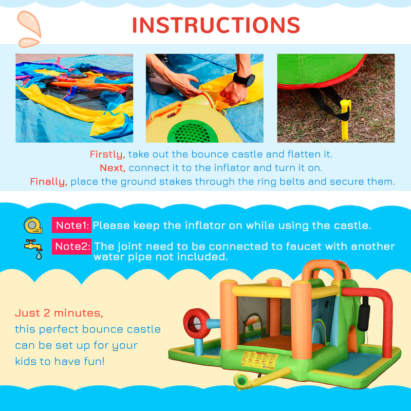 7 in 1 Kids Bouncy Castle Water Slide Bounce House Includes Slide, Trampoline, Pool, Water Gun, Ball-target, Boxing Post Tunnel w/Air Blower