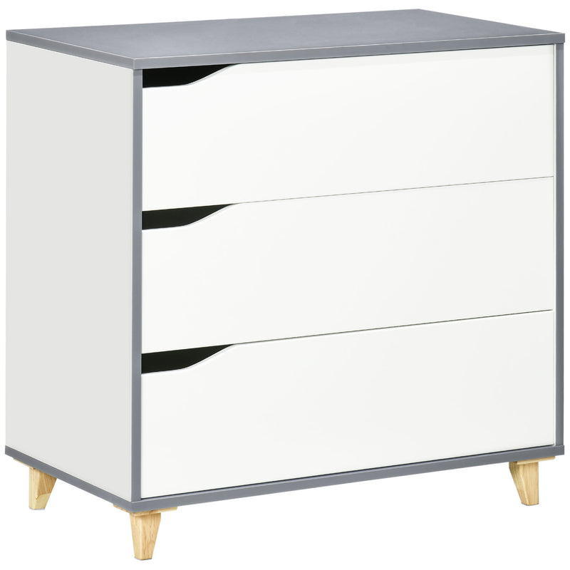 Drawer Chest, 3-Drawer Storage Cabinet Unit with Pine Wood Legs for Bedroom, Living Room, 75cmx42cmx75cm, White