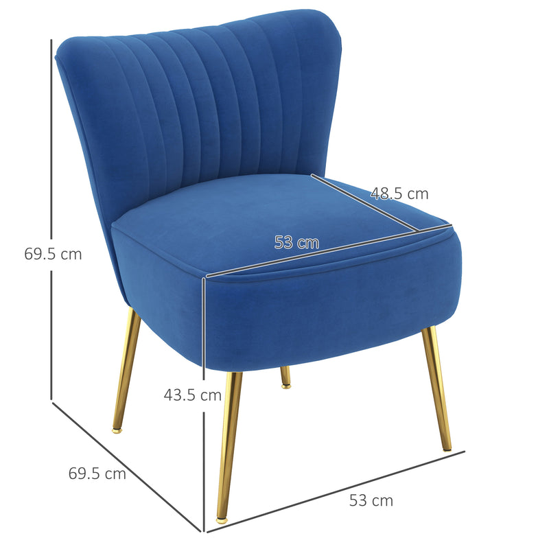 Set of 2 Accent Chairs, Upholstered Living Room Chairs with Gold Tone Steel Legs, Wingback Armless Chairs, Dark Blue