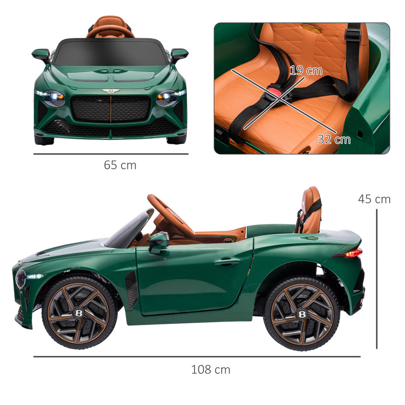 Bentley Bacalar Licensed 12V Kids Electric Ride on Car w/ Remote Control, Powered Electric Car w/ Portable Battery, for Kids Aged 3-5, Green