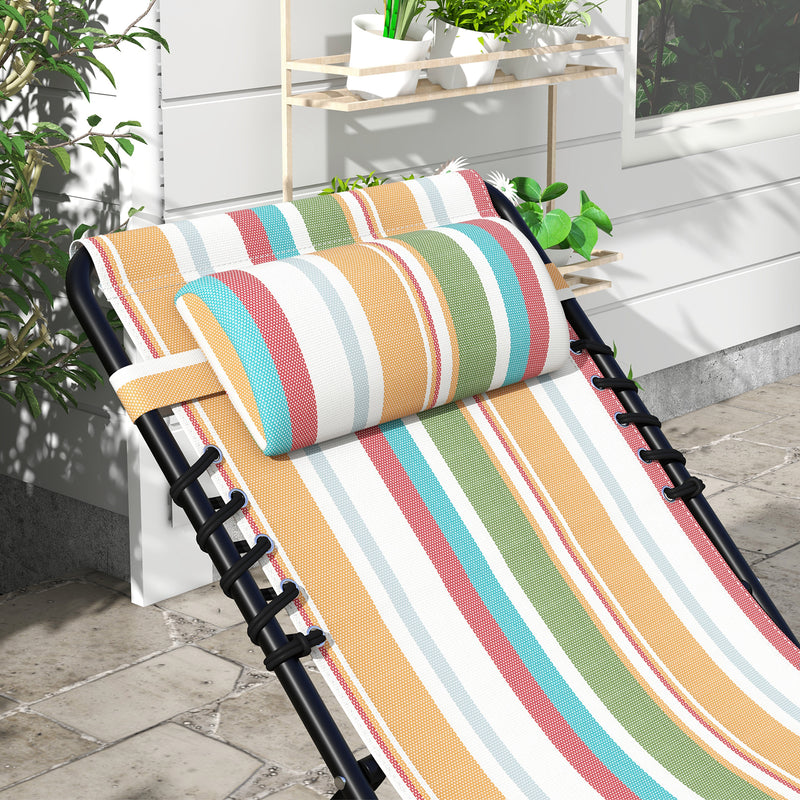 2 Pcs Folding Sun Lounger Beach Chaise Chair Garden Cot Camping Recliner with 4 Position Adjustable Multicolored