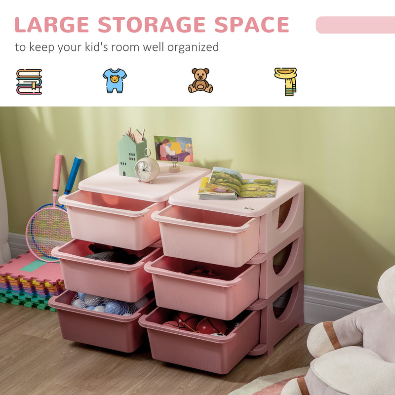 Kids Storage Units with 6 Drawers, 3 Tier Kids Toy Storage Organizer, Vertical Dresser Tower for Nursery Playroom Kindergarten, Pink