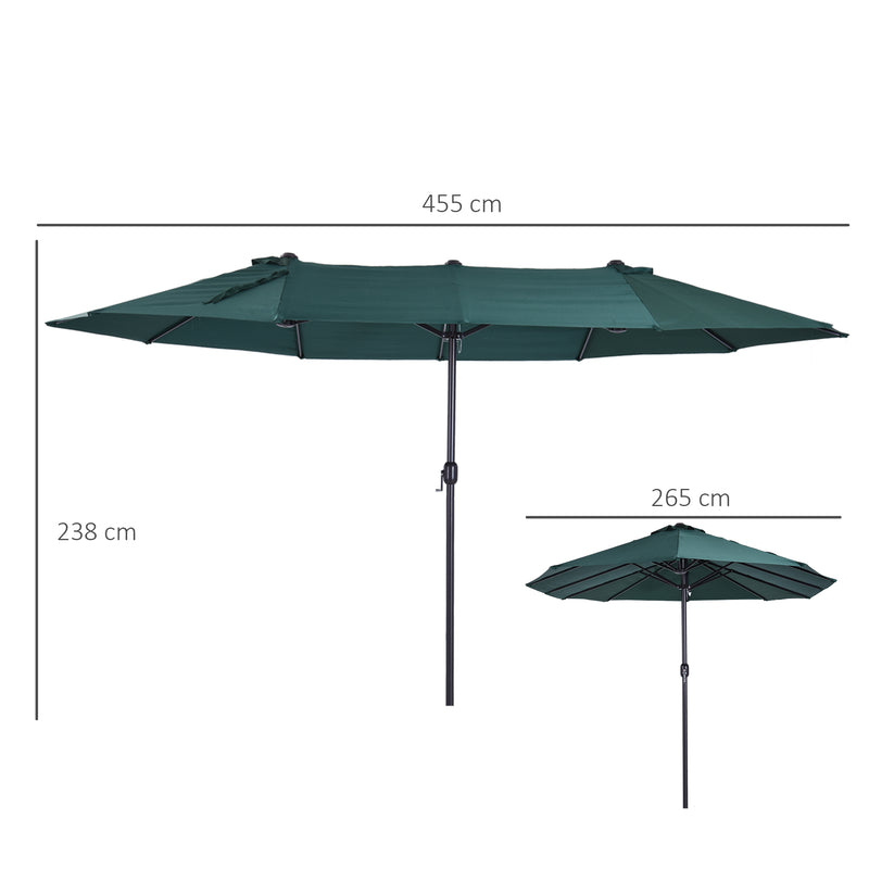 4.6m Garden Parasol Double-Sided Sun Umbrella Patio Market Shelter Canopy Shade Outdoor Green
