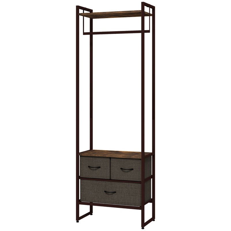 Free Standing Clothes Rail with 3 Fabric Drawers and Storage Shelves, Garment Rack, Hanging Rail for Hallway, Rustic