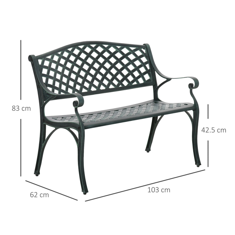 Cast Aluminium Outdoor Garden Bench 2 Seater Antique Patio Porch Park Loveseat Chair, Verdigris