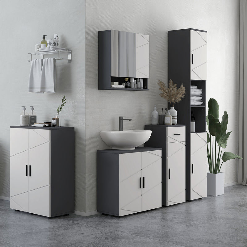 Bathroom Mirror Cabinet, Wall Mounted Bathroom Storage Cupboard with Adjustable Shelves, 55W x 17D x 55Hcm, Light Grey