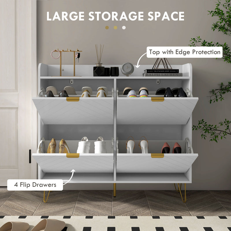Narrow Shoe Storage Cabinet, Slim Shoe Cupboard with 4 Flip Drawers, Adjustable Shelf, Shoe Rack for 16 Pairs of Shoes