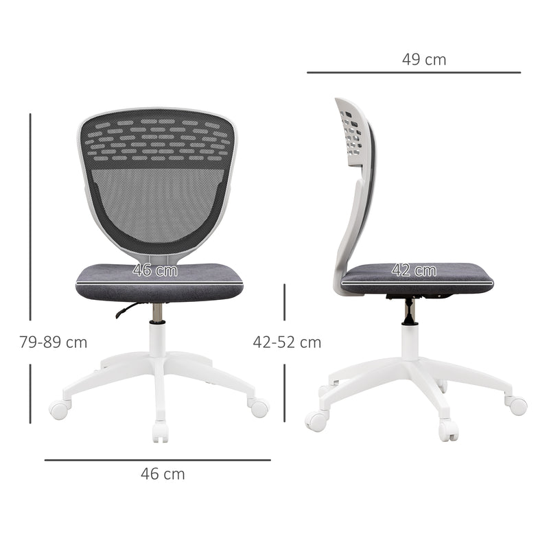 Armless Desk Chair, Mesh Office Chair, Height Adjustable with Swivel Wheels, Grey