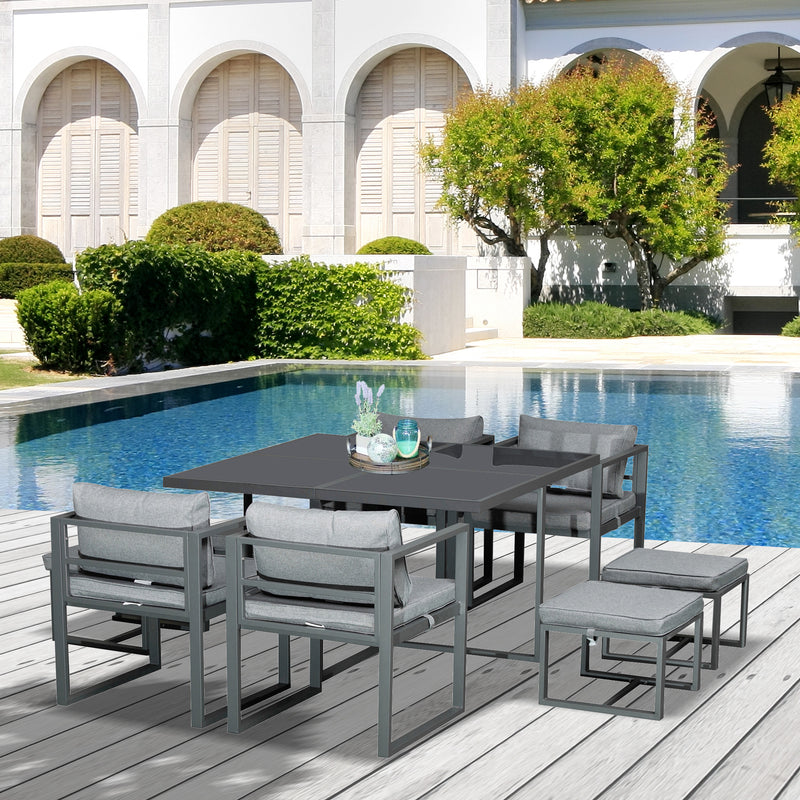 9PCs Patio Dining Sets 4 Chairs 4 Ottoman Cushioned Seating and Back
