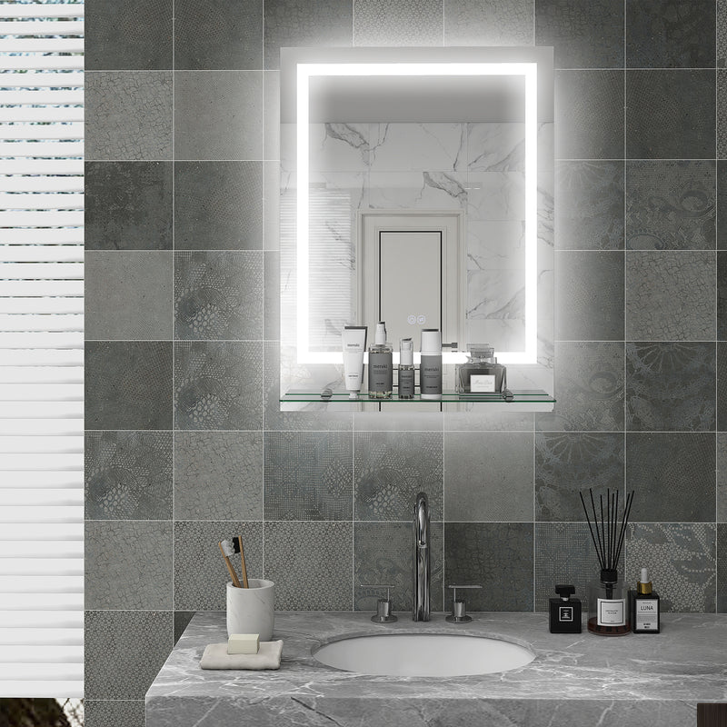 LED Bathroom Mirror with Lights and Shelf, Illuminated Makeup Mirror, Vanity Mirror with 3 Colour, Smart Touch, Anti-Fog