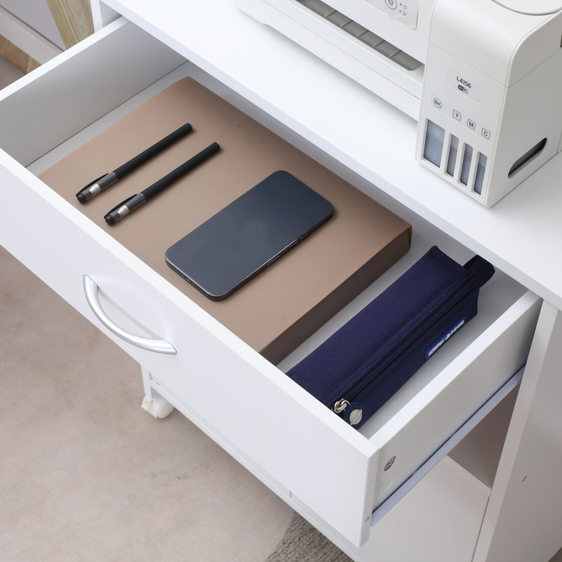 Printer Stand Mobile Printer Cabinet with Storage, Open Shelf, Drawer for Home, Office, White