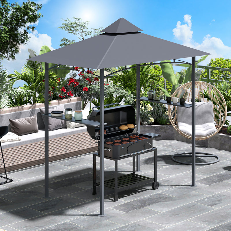 2.5M (8ft) New Double-Tier BBQ Gazebo Grill Canopy Barbecue Tent Shelter Patio Deck Cover - Grey