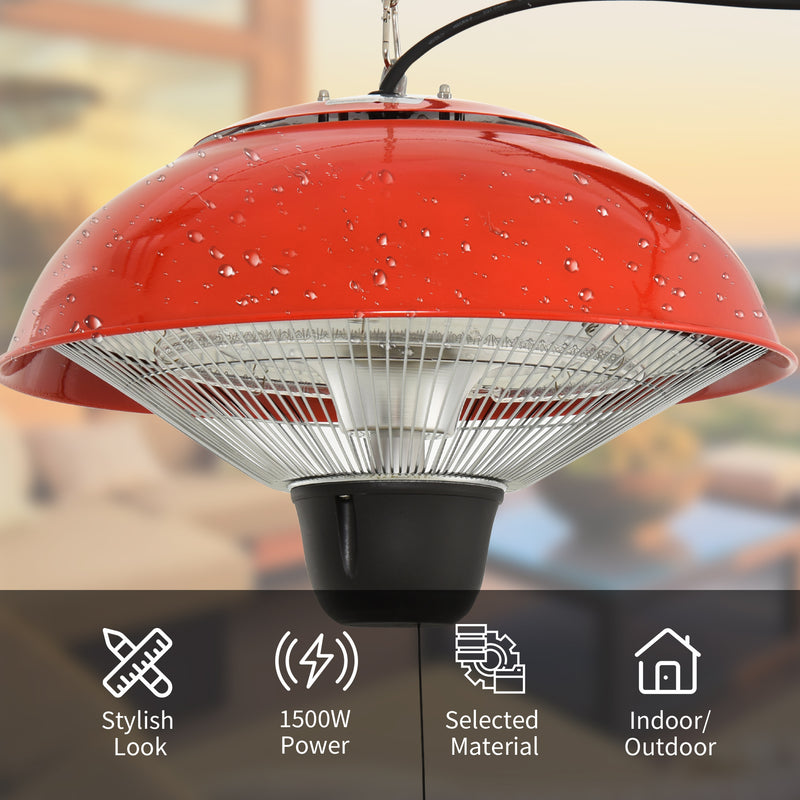 1500W Garden Electric Halogen Patio Heater Hanging Lamp Aluminum Outdoor Ceiling Mounted Heat Warmer - Red
