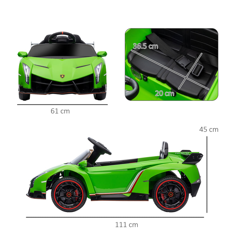 Lamborghini Veneno Licensed 12V Kids Electric Ride on Car w/ Butterfly Doors, Portable Battery, Powered Electric Car w/ Bluetooth, Green