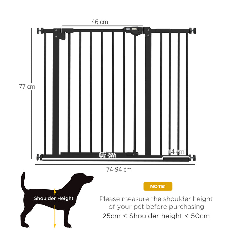 Metal 74-94cm Wide Adjustable Dog Gate Black