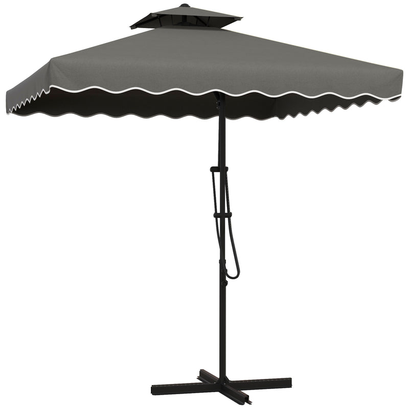 2.5m Square Double Top Garden Parasol Cantilever Umbrella with Ruffles, Dark Grey