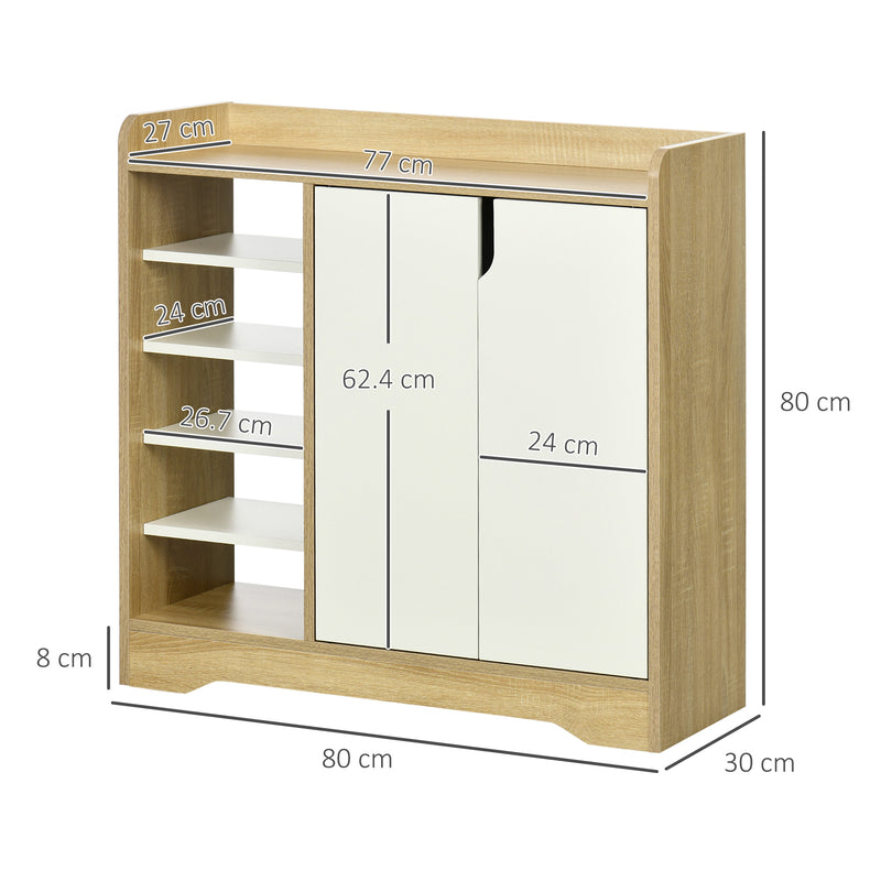 Shoe Storage with Double Doors and Open Shelves 13 Pair Shoe Storage Organizer for Entryway Hallway Natural and White