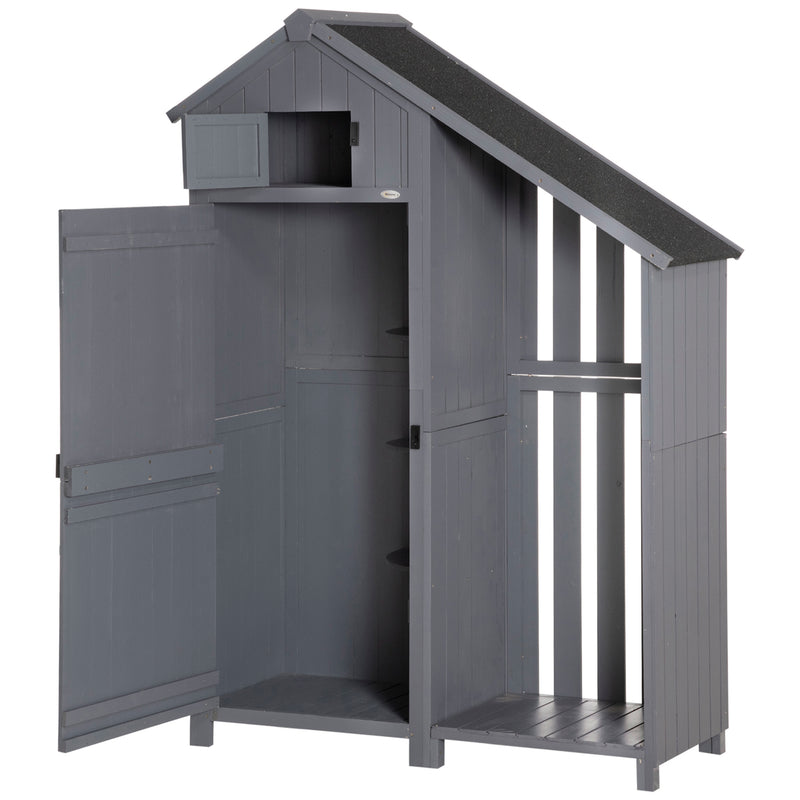 Garden Outdoor Storage Shed Outdoor Tool Shed with 3 Shelves and Tilt Roof, 129x51.5x180cm, Grey