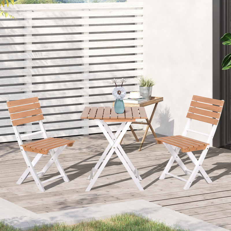 3 Piece Patio Bistro Set, Folding Outdoor Chairs and Table Set, Pine Wood Frame for Poolside Garden, Natural
