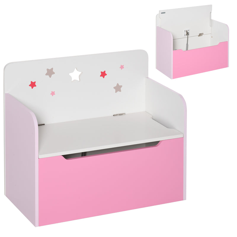 Kids Wooden Toy Storage Chest Chair 2 in 1 Design with Gas Stay Bar Safety Hinges Lid 60 x 30 x 50cm Pink